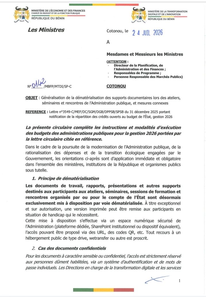 Bénin, la dématérialisation des documents d'ateliers et séminaires désormais obligatoire